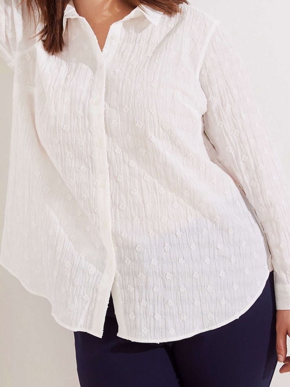 LOFT White Textured Button Down Blouse